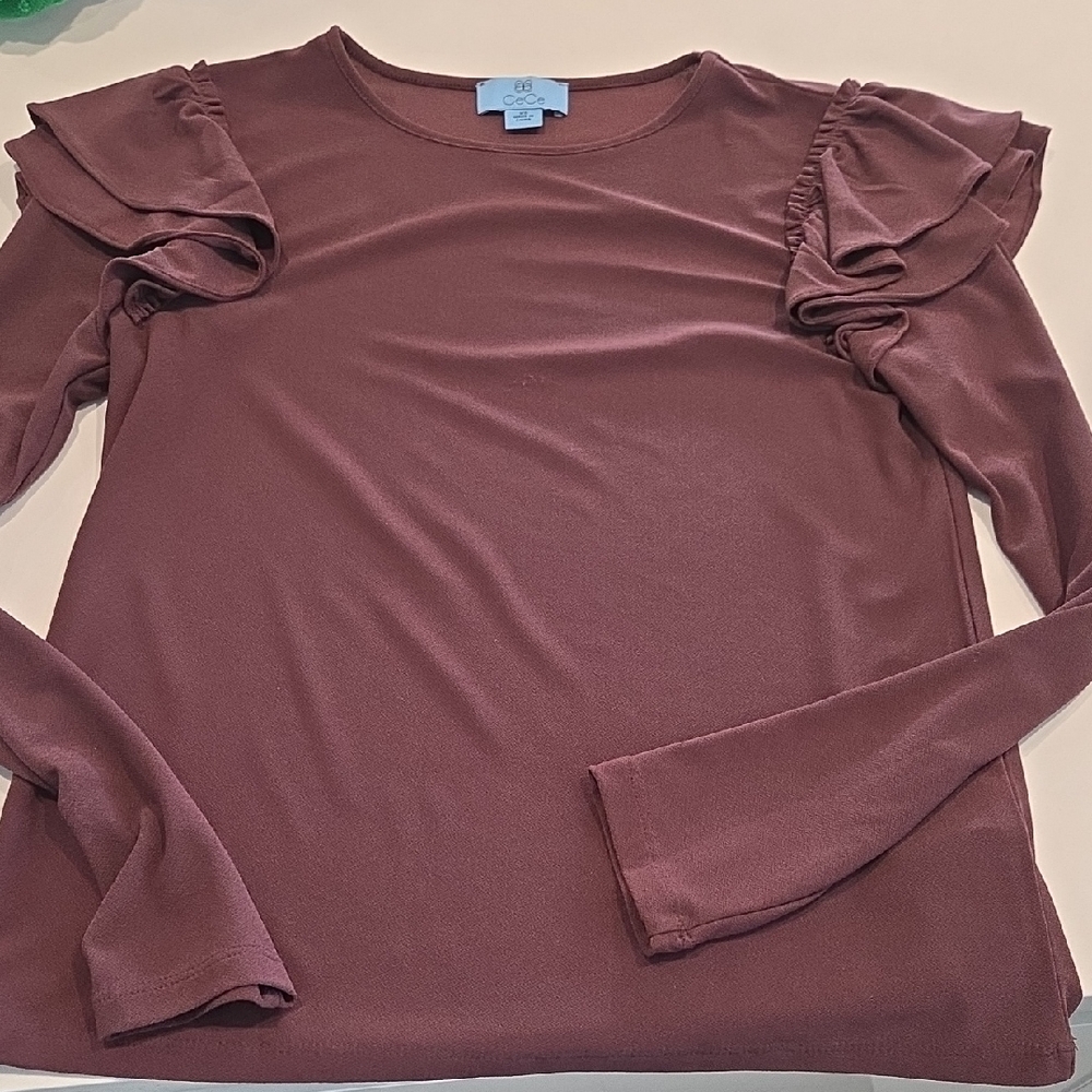 CeCe Dusty Rose Ruffle Sleeve Long Sleeve Top